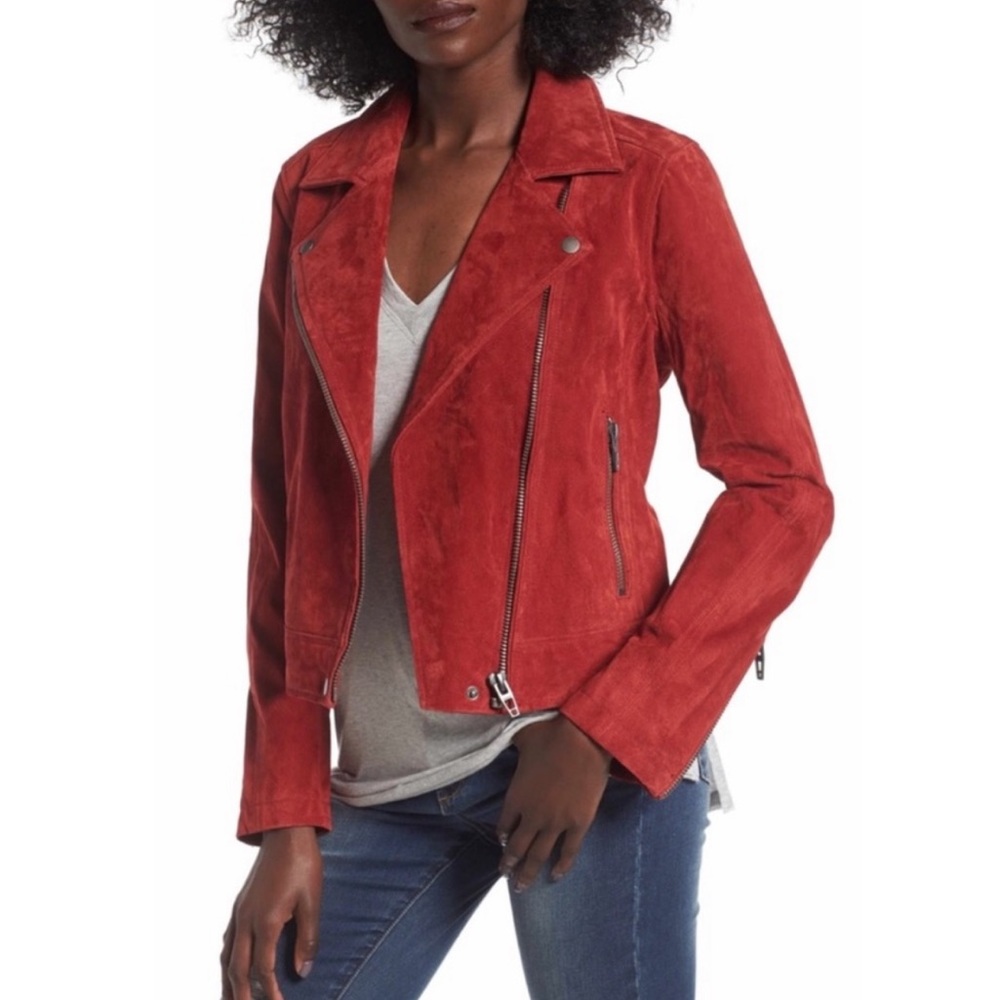 BLANK NYC Red Leather Suede Moro Jacket